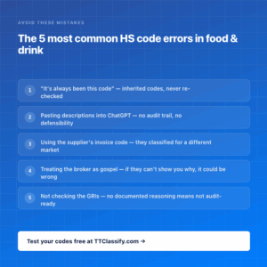 Common HS code errors in food and drink